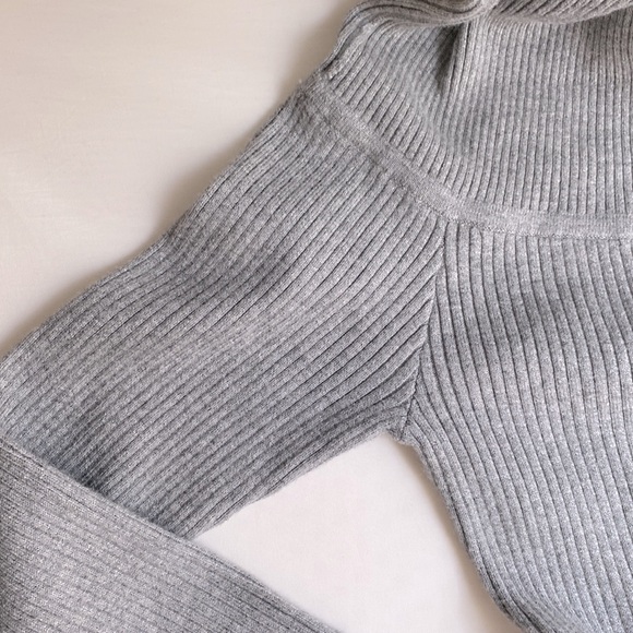 ABERCROMBIE GRAY KNIT OFF SHOULDER MIDI DRESS WINTER HOLIDAY GIFT ROMANTIC  L - Picture 7 of 10